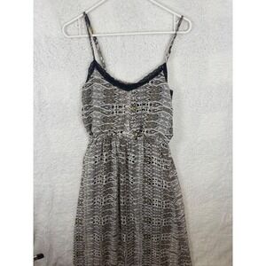 Bobeau XS Dress Sleeveless Gray Black Print Lace Trim Casual Sundress‎